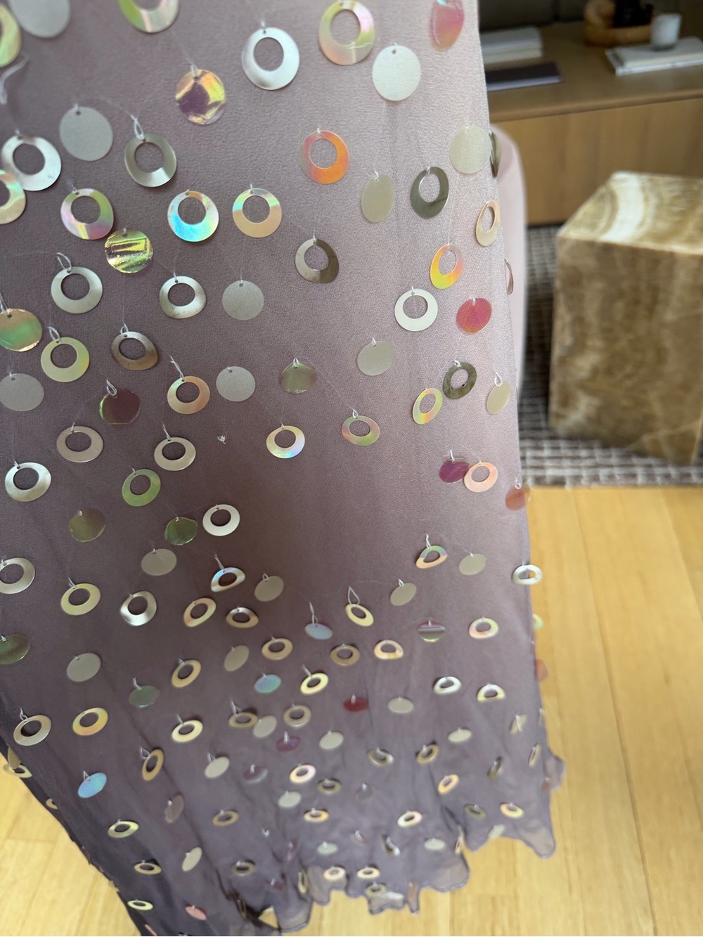 Sue Wong Gold Sequin Halter Maxi Dress - Picture 7 of 8